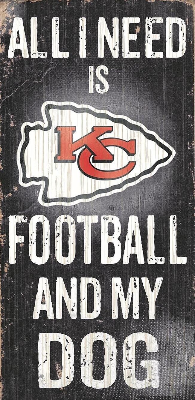 NFL Kansas City Chiefs Football Fan Sign Wooden Football and My Dog Wall Art New